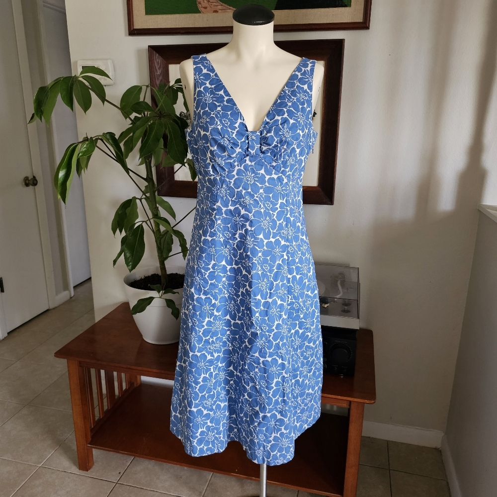 Boden Blue Floral Cotton Sleeveless Retro A-line Midi Knot Summer Dress - Picture 1 of 6